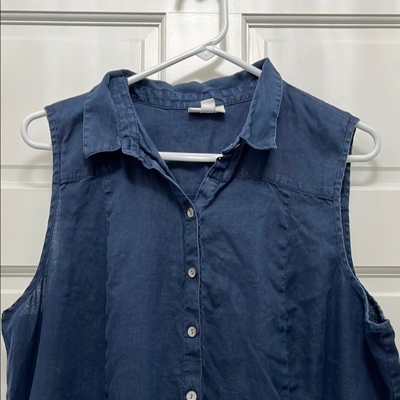 J. Jill Navy 100% Linen Mother of Pearl Sleeveless Tank Top - Size XL - Picture 4 of 15